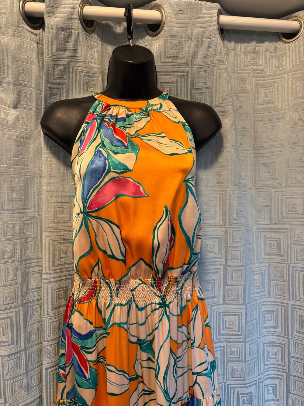 Tahari ASL satin floral halter cut tiered maxi dress Sz Sm